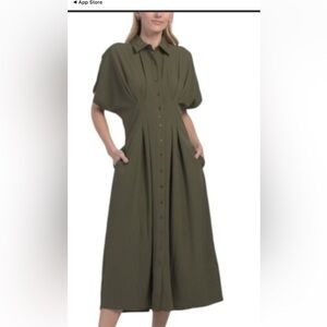 Nicole Miller Olive Button-Down Maxi Dress